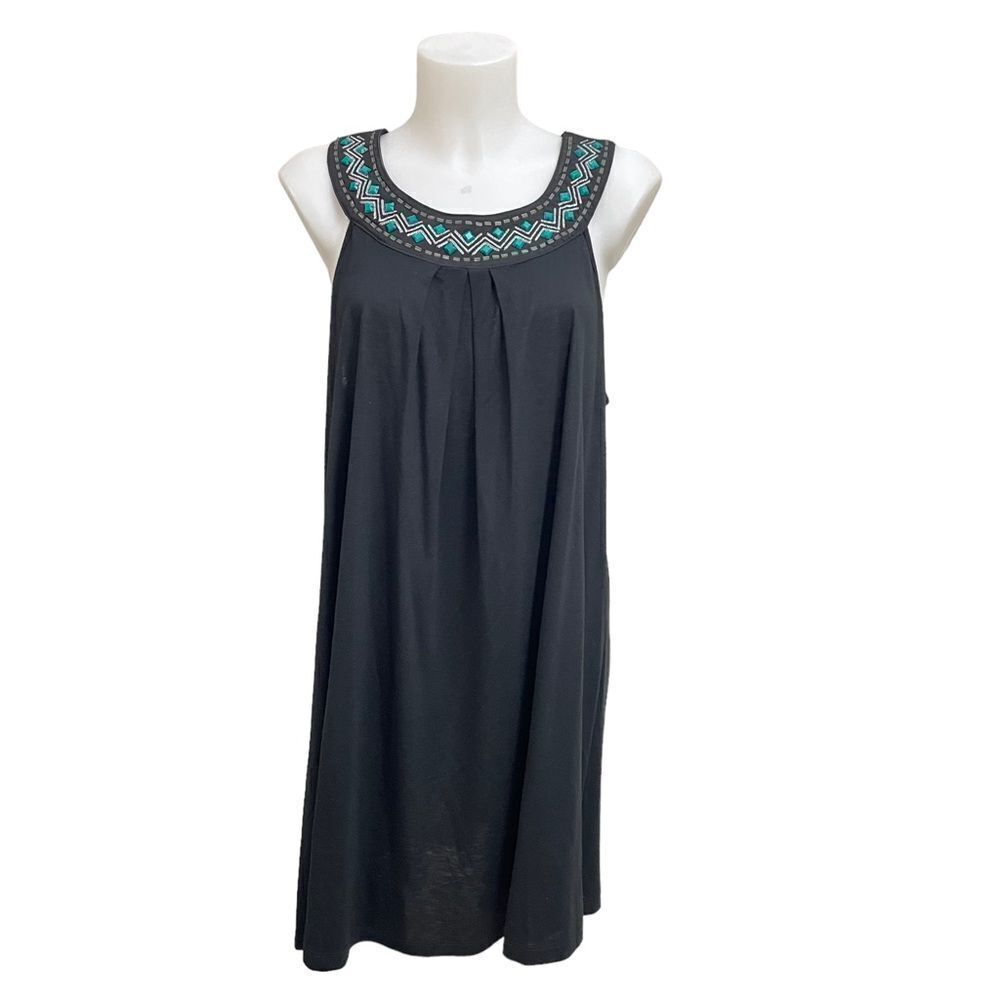 DOTTI Beach Black U-Neck Cleopatra Beaded Dress or cover-up Size large